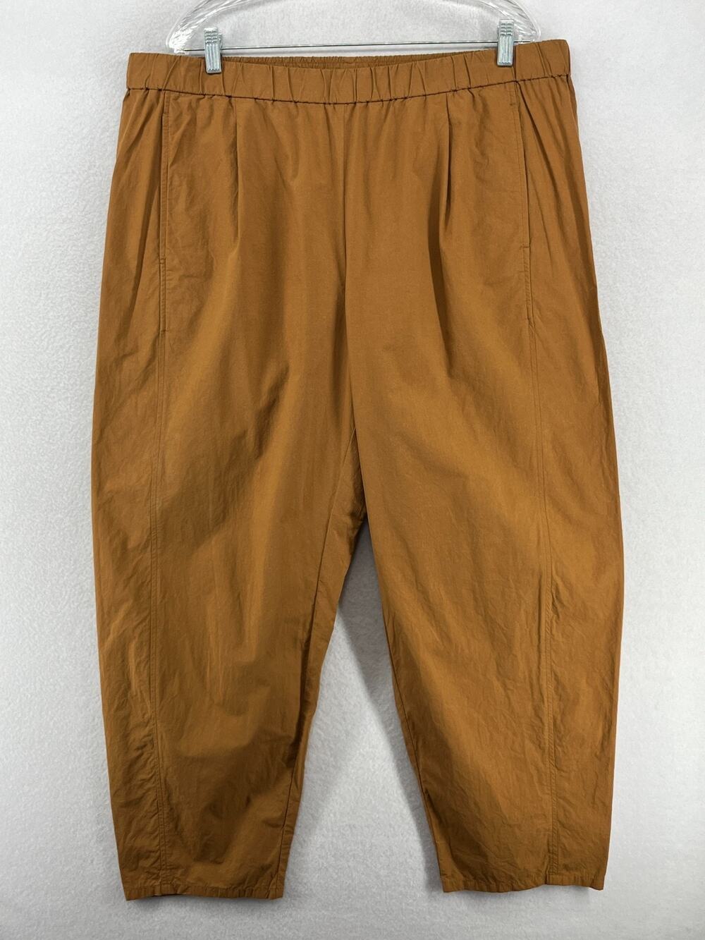 EILEEN FISHER Pants XL Lantern Organic Cotton Poplin Pleated Trouser Brown